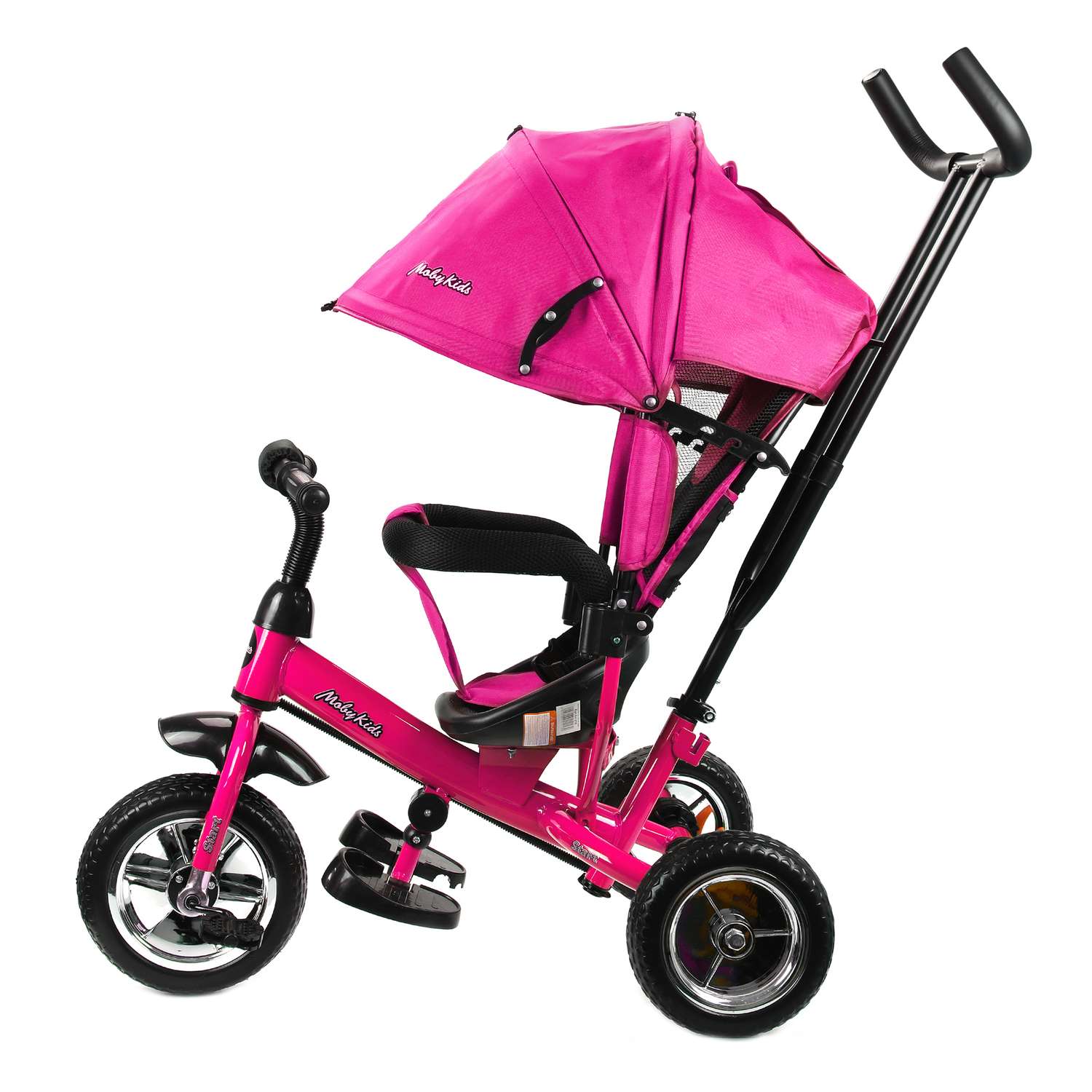 Велосипед трехколесный Moby Kids Start 10x8 EVA розовый с ручкой - фото 1