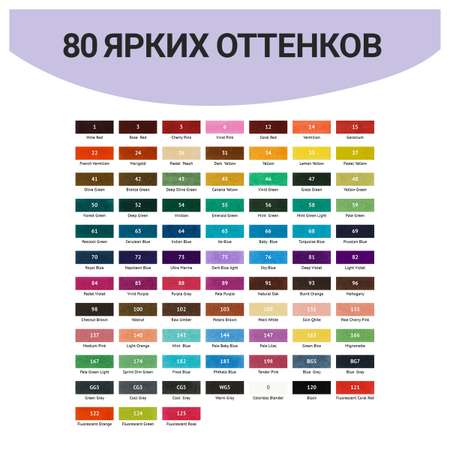 Набор двусторонних маркеров Meshu для скетчинга 80 цветов основные цвета корпус трехгранный