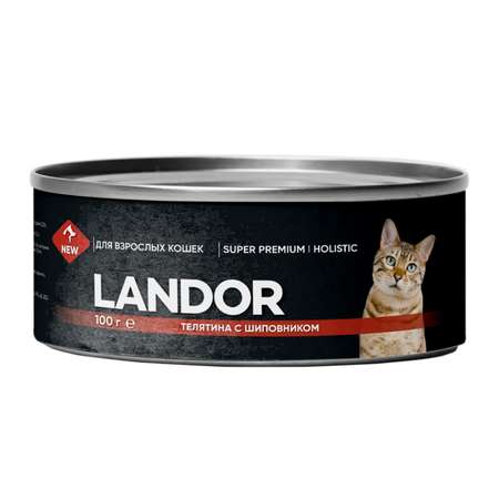 Корм для кошек Landor 0.1кг взрослых телятина с шиповником ж/б