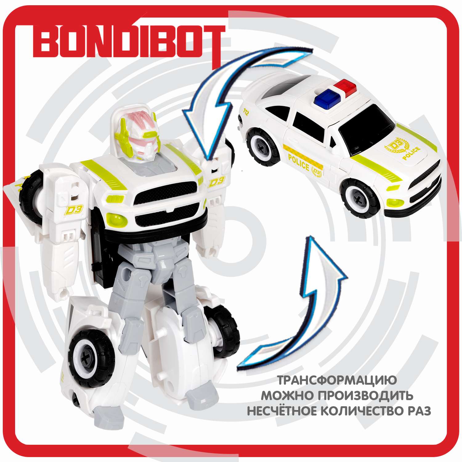 Трансформер BONDIBON Bondibot Робот-автомобиль 2 в 1 с отвёрткой Полиция белого цвета - фото 8
