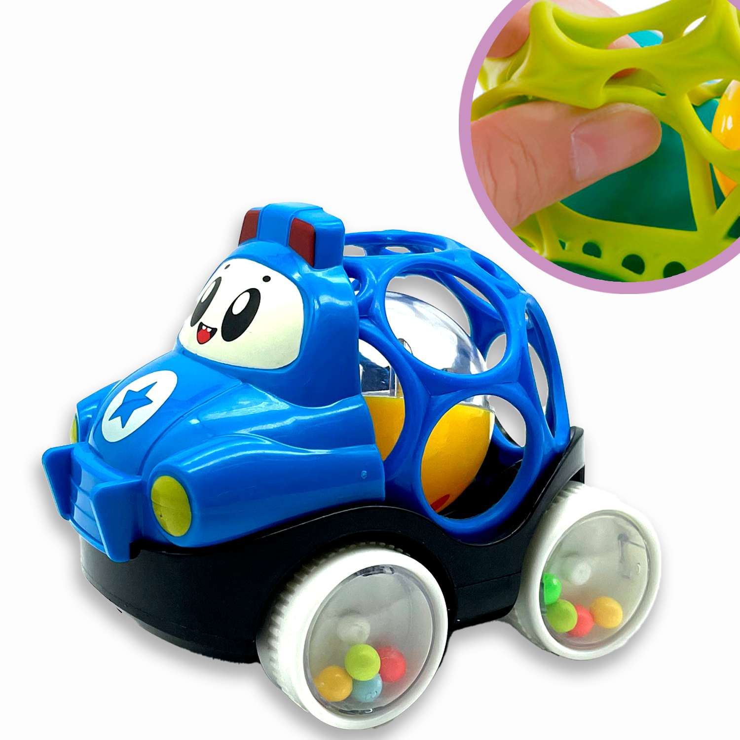 Машинка-погремушка BONDIBON Полиция с шаром синего цвета серия Baby You - фото 1