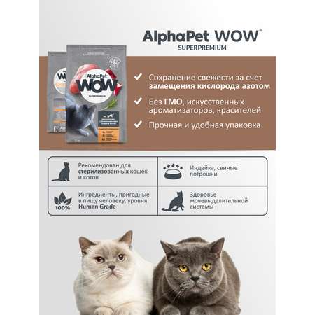 Корм для кошек AlphaPet WOW superpremium взрослых стерилизованных индейка-потрошки 1.5кг