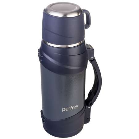 Термос для напитков Perfeo с ситечком чашкой ручкой ремнем объем 1.6 л серый PFE1364
