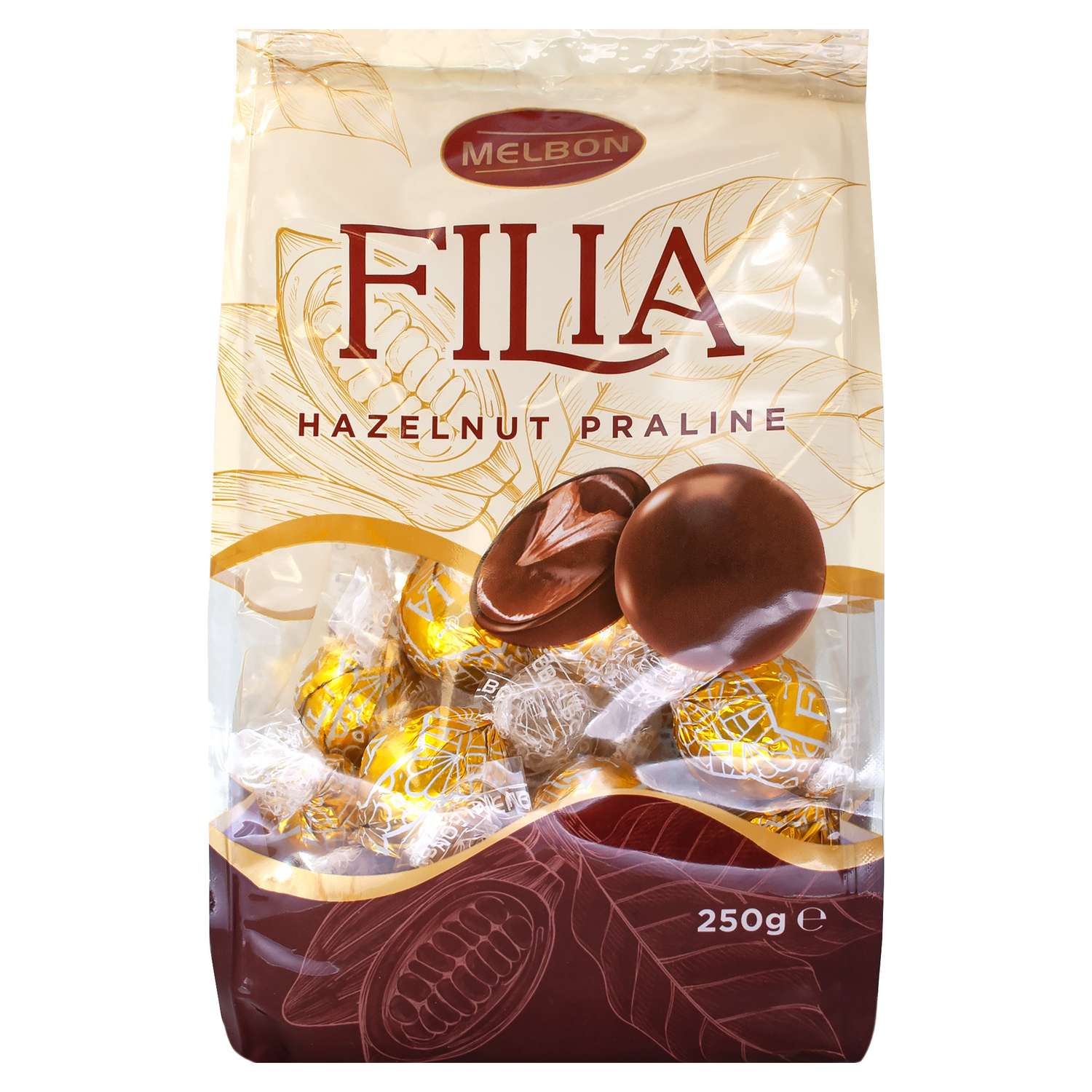 Конфеты из молочного шоколада MELBON с фундуком Filia Hazelnut Praline 250г - фото 1