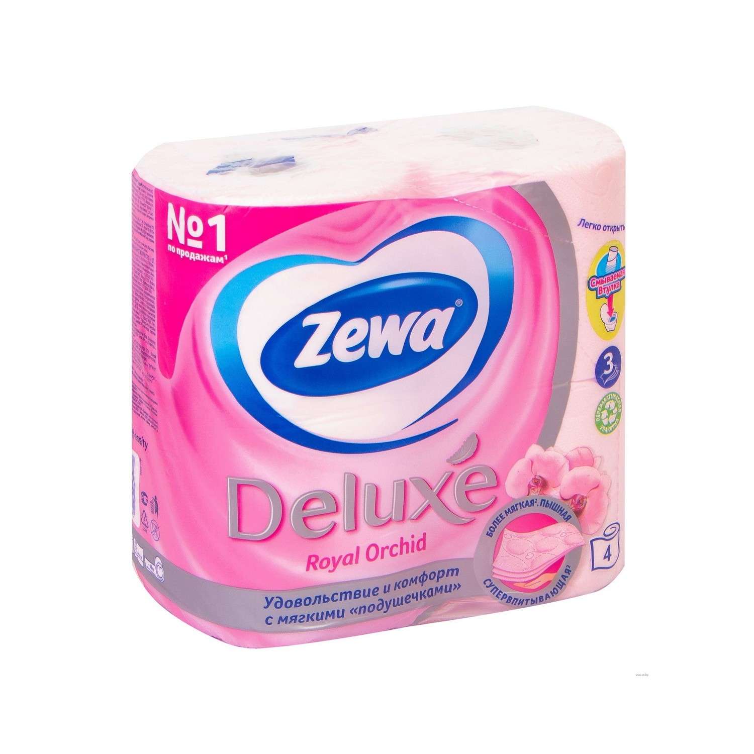Туалетная бумага ZEWA Delux 3-х слойная Орхидея 4шт - фото 1