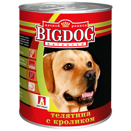 Корм влажный Зоогурман Big Dog Телятина с кроликом 850 г х 6 шт.