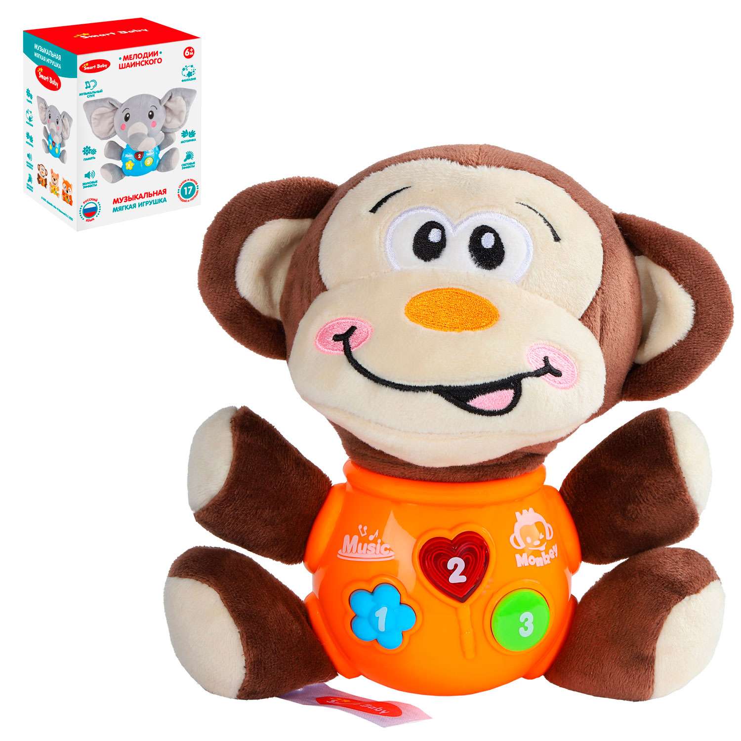 Развивающая игрушка Smart Baby мягкая музыкальная сказки потехи обезьяна JB0334073 - фото 6