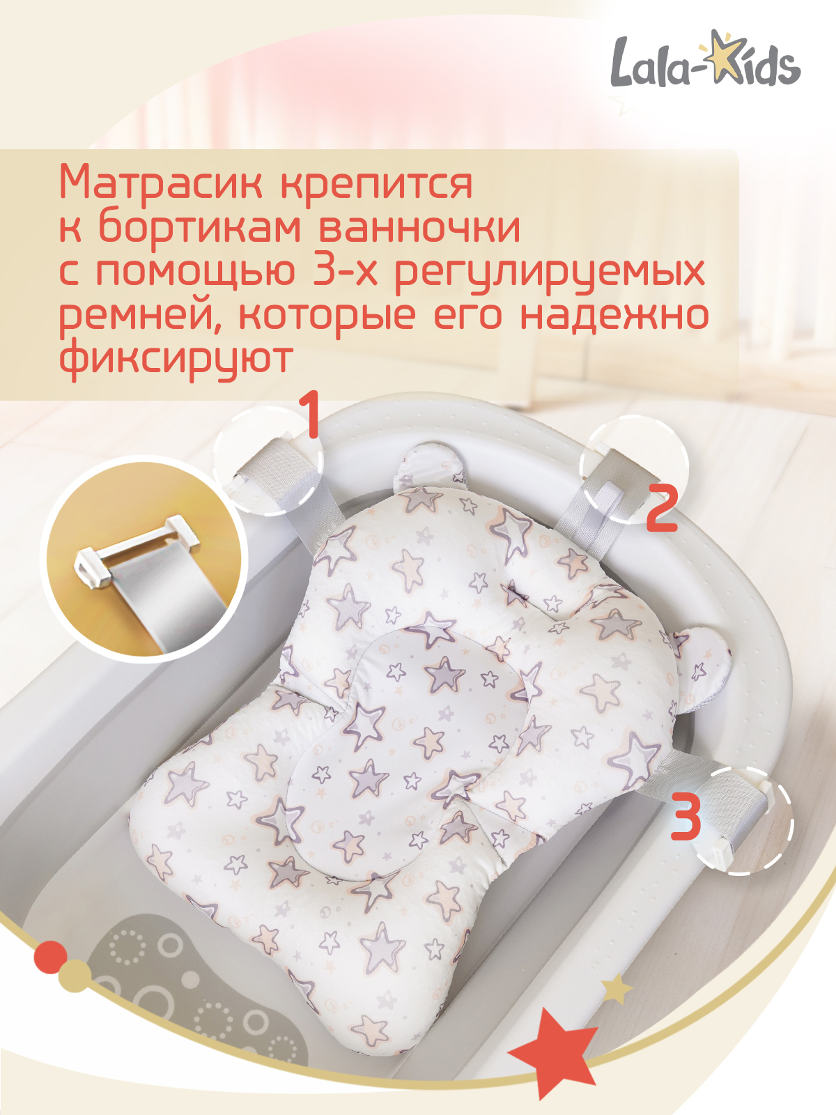 Складная ванночка для купания LaLa-Kids с термометром складным ковшом и матрасиком в комплекте - фото 16