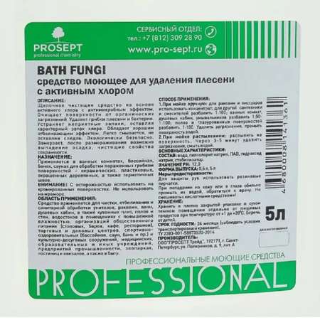 Моющее средство Prosept Bath Fungi для удаления плесени с дезинфицирующим эффектом 5 л