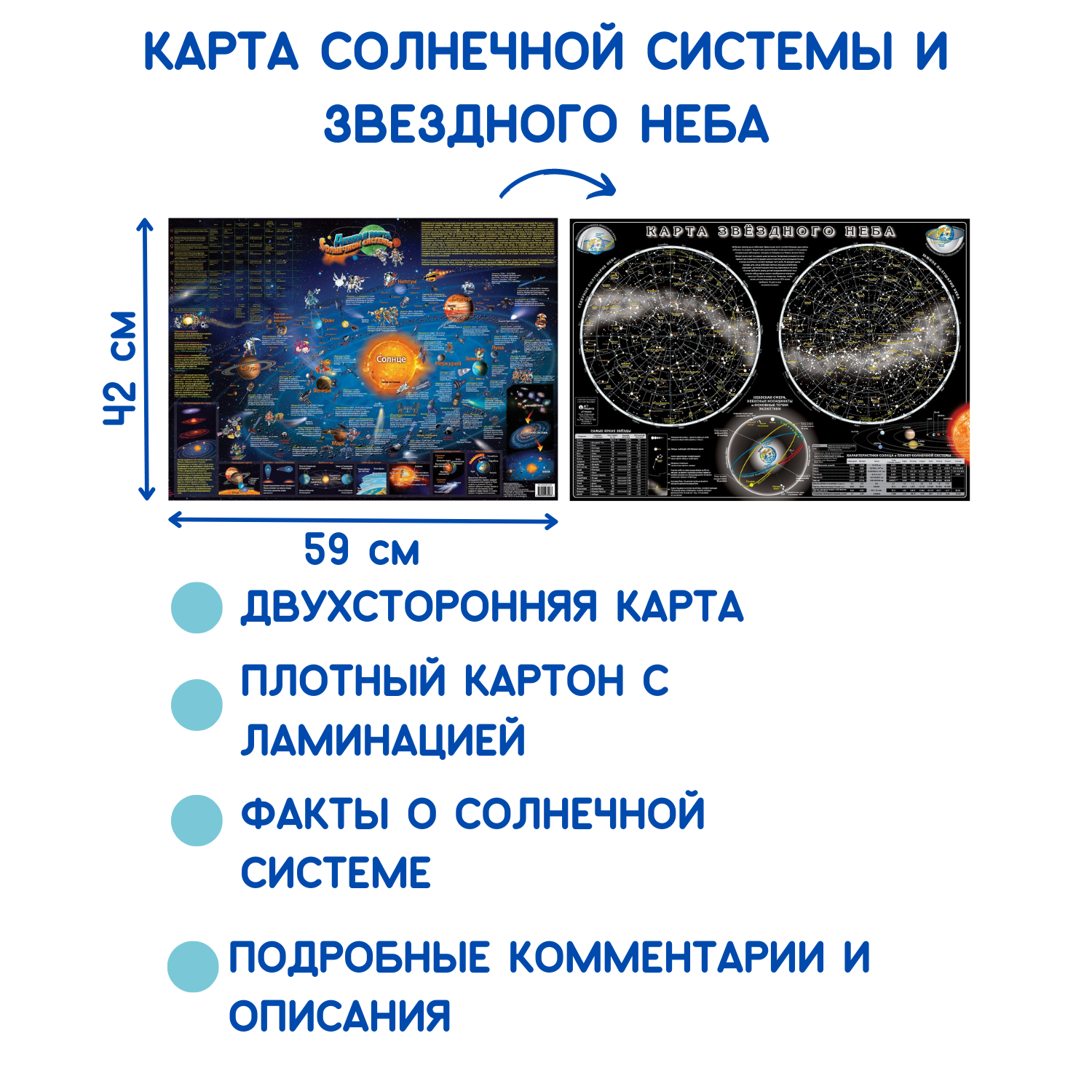 Астрономическая карта АГТ Геоцентр Солнечная система и Звездное небо для  детей настольная 59х42 см купить по цене 570 ₽ в интернет-магазине Детский  мир