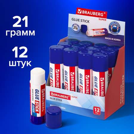 Клей-карандаш Brauberg усиленный 21г комплект 12шт Super