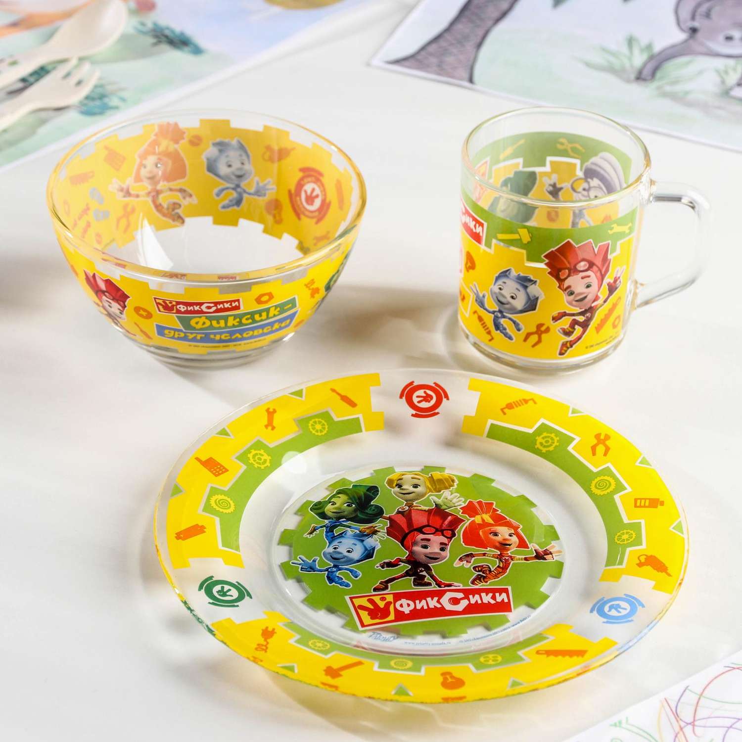 Набор посуды детский Sima-Land Фиксики миска кружка тарелка - фото 1