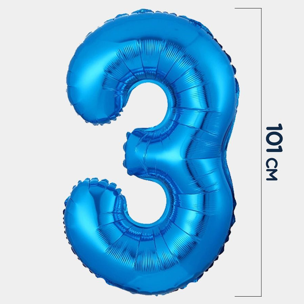 Воздушные шары Riota Синий трактор и цифра 3 и свеча для торта - фото 3