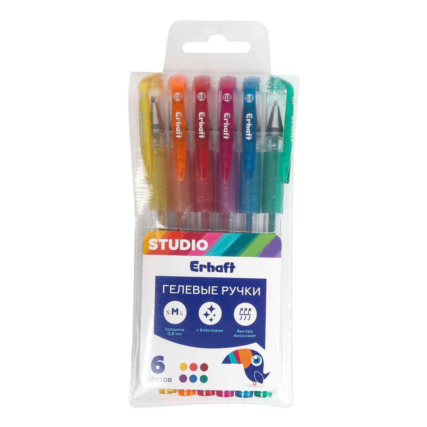 Ручки гелевые Erhaft с блестками 6 цветов MP55748 - фото 1