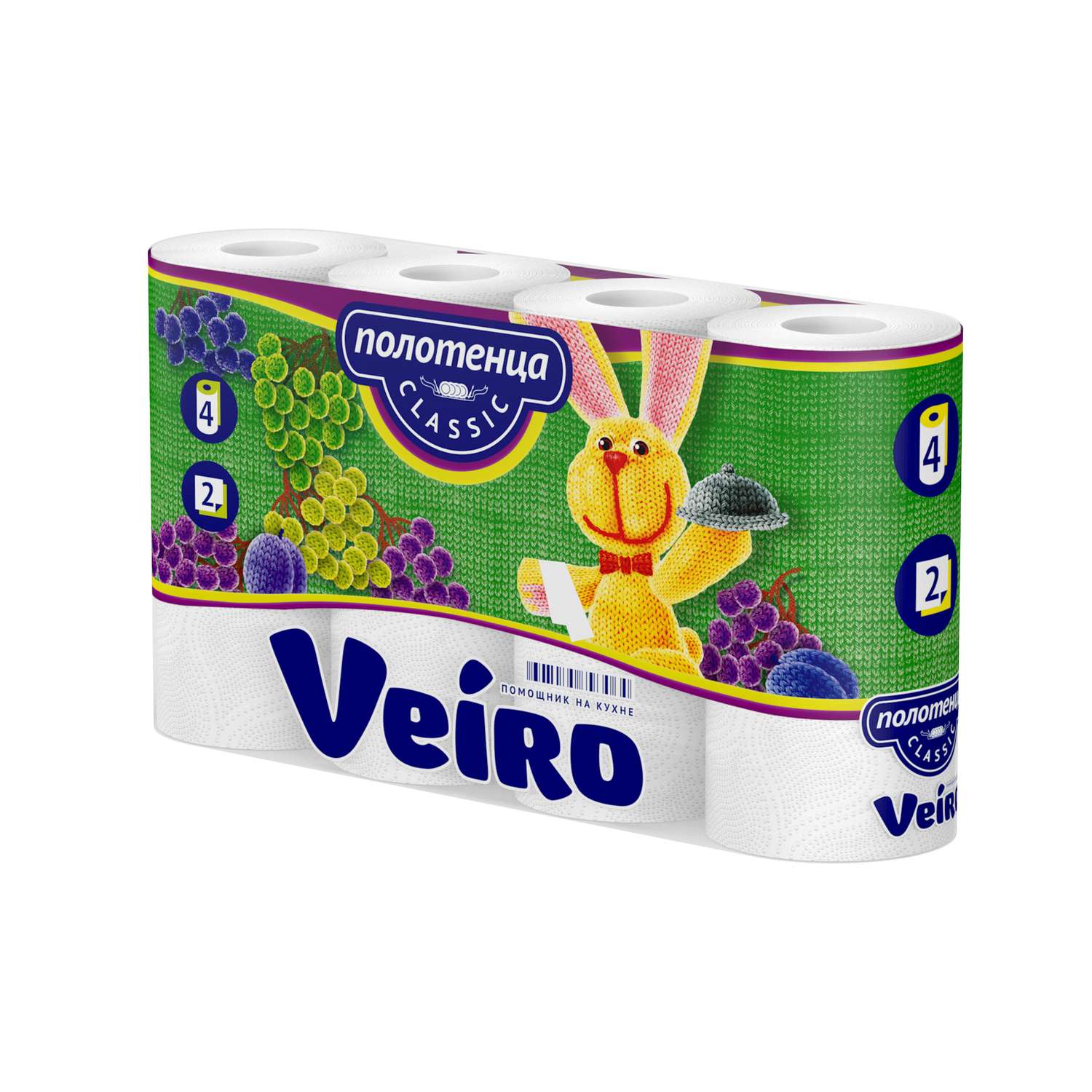 Полотенце бумажное Veiro Classic 2 слоя 4 рулона Белое/без аромата - фото 1