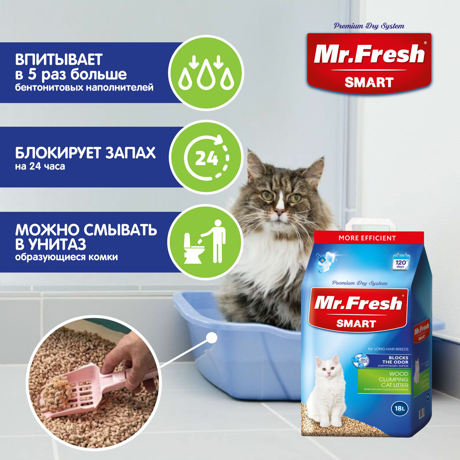 Наполнитель для кошек Mr.Fresh Smart длинношерстных 18л - фото 4