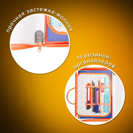 Папка для уроков труда Пифагор для школьника на молнии пластиковая с органайзером А4 с ручкой 1 отделение