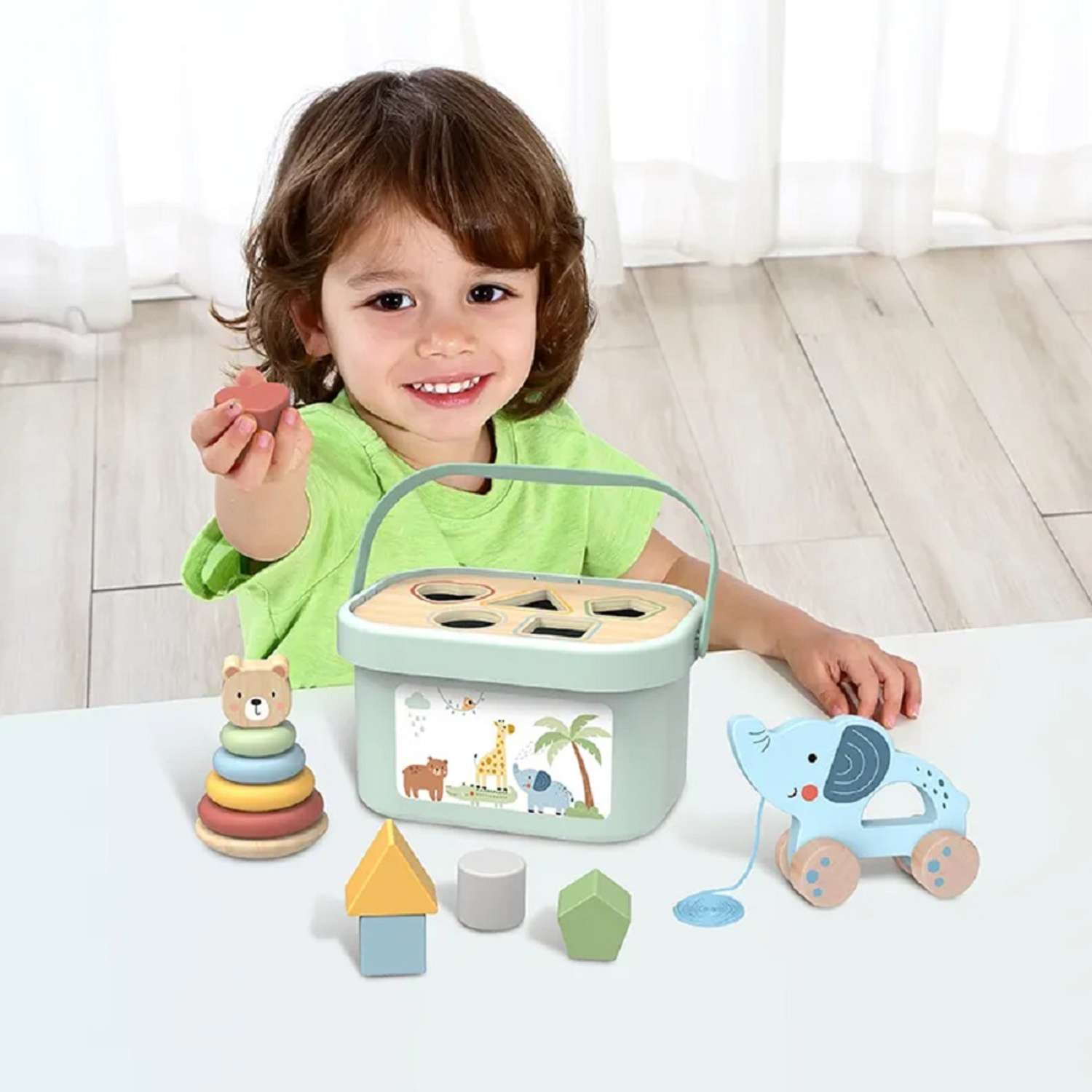 Игровой набор Tooky Toy TJ011 для малыша пирамидка каталка сортер - фото 2
