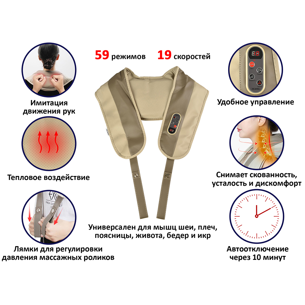 Массажер для шеи и плеч Planta ударный MSH-250 59 режимов 19 скоростей с подогревом - фото 8