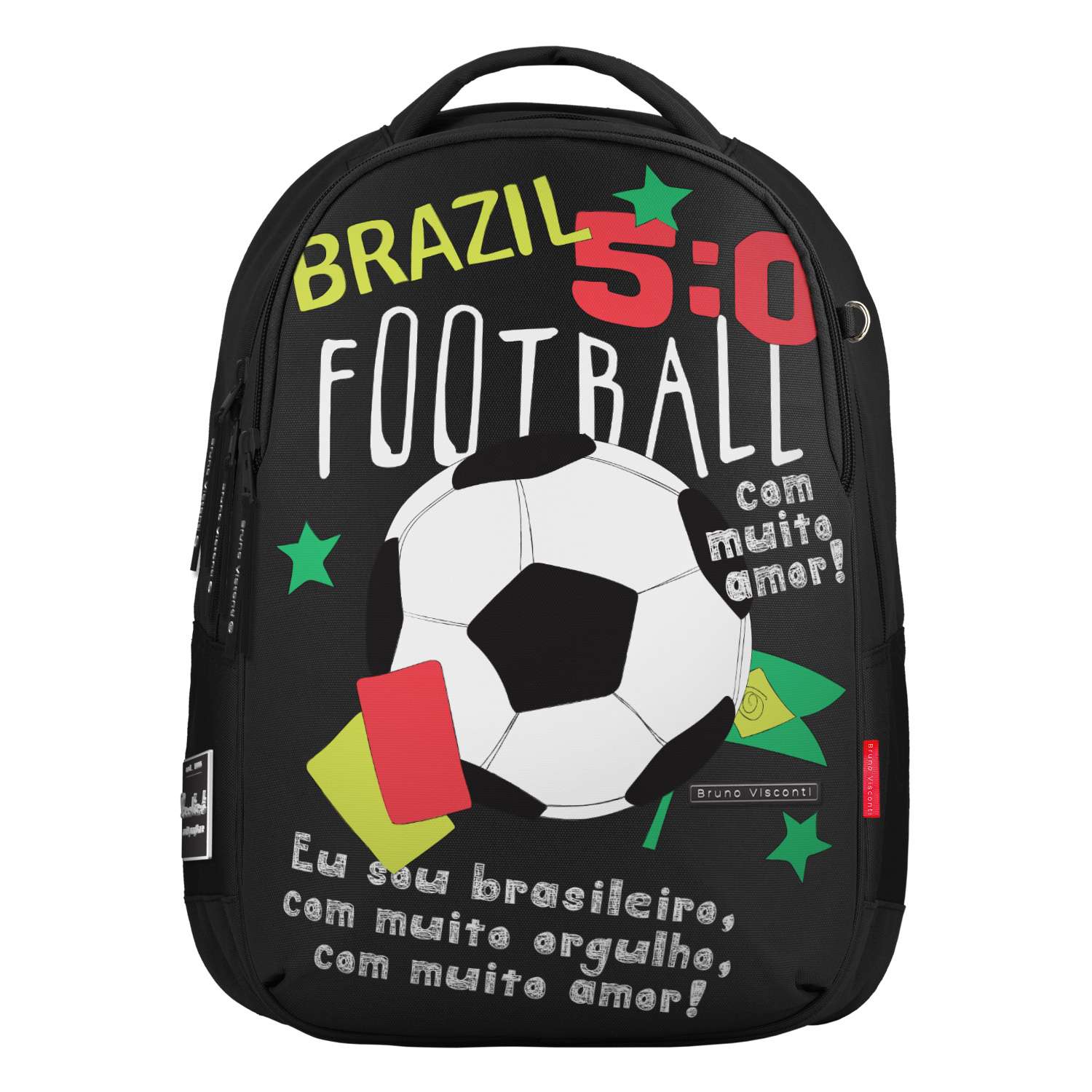 Рюкзак школьный Bruno Visconti классический суперлегкий черный с эргономичной спинкой Футбол чемпионы Бразилия - фото 2