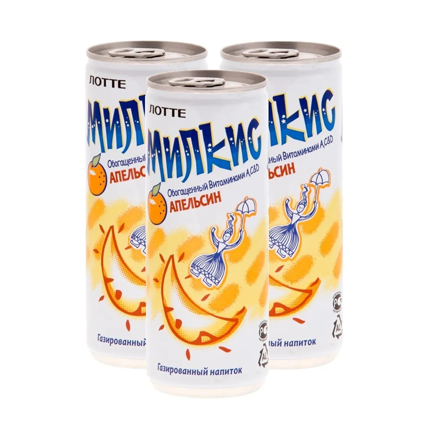 Газированный напиток Lotte Milkis Апельсин 3 шт по 250 мл - фото 1