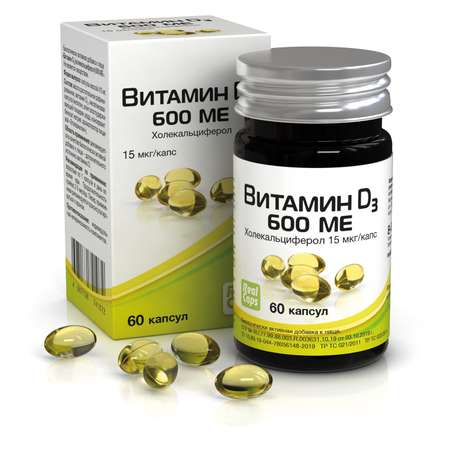 Биологически активная добавка Real Caps Витамин D3 600МЕ 60капсул