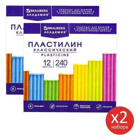 Пластилин Brauberg для лепки набор 2 штуки x 12 цветов 2 стека