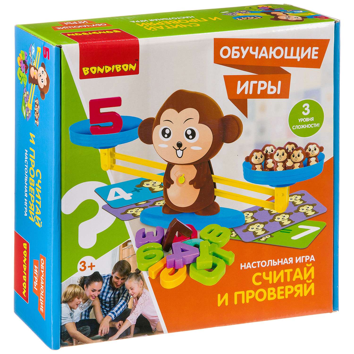 Настольная логическая игра BONDIBON развивающая и обучающая Считай и проверяй с обезьянками - фото 1