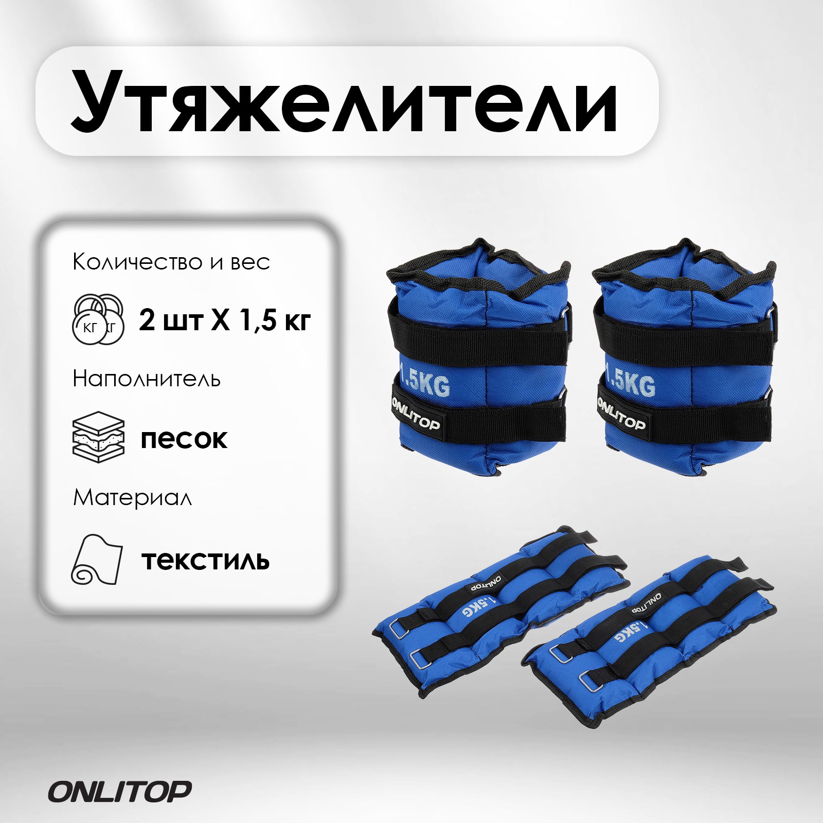 Утяжелители ONLITOP 2 шт. х 1.5 кг. цвет синий - фото 1