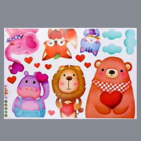 Наклейка Zabiaka пластик интерьерная цветная «Зверушки с сердечками» 60х90 см
