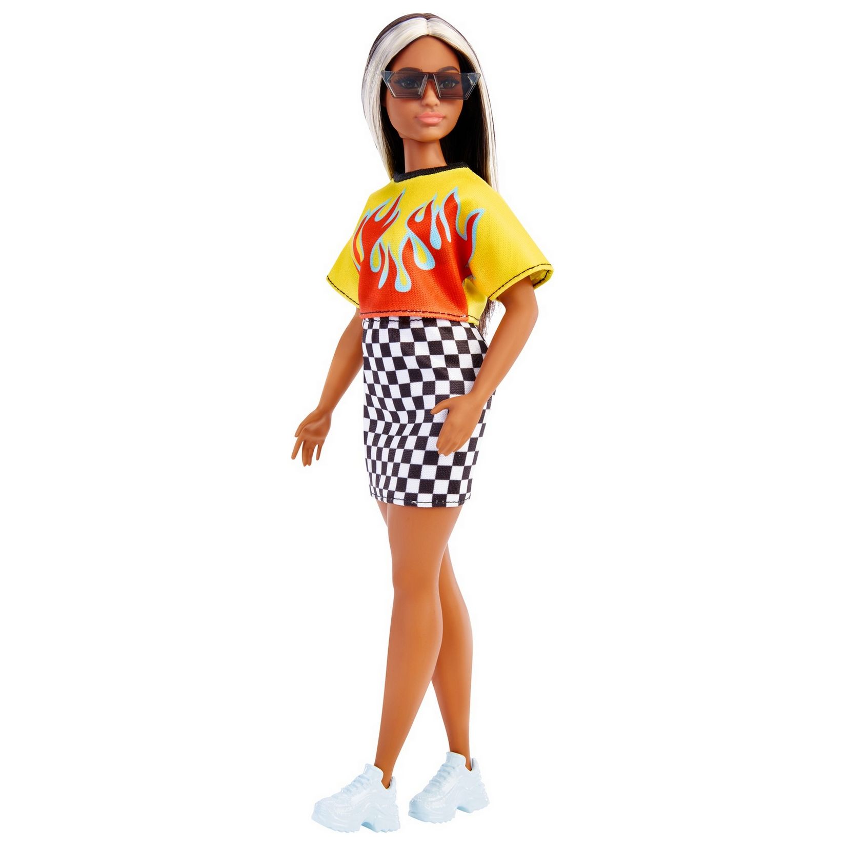 Barbie Fashionistas 147 With Long Brunette Hair And Striped Dress One Size