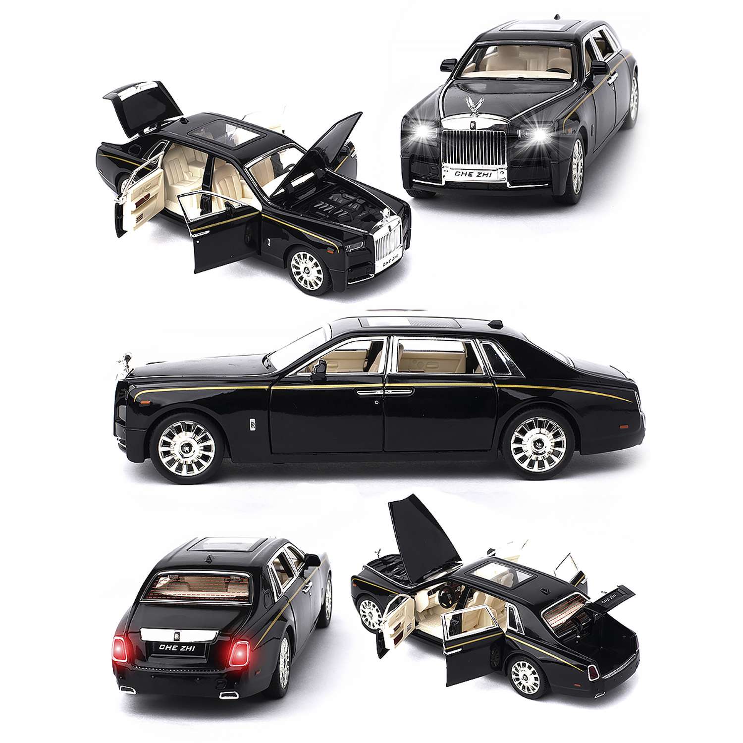 Машинка игрушка железная 1:24 Che Zhi Rolls-Royce Phantom CZ116Bblk - фото 5