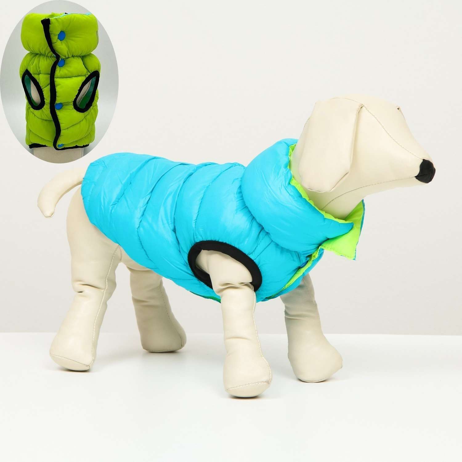 Куртка для собак Sima-Land двухсторонняя M бирюзовая/салатовая - фото 2
