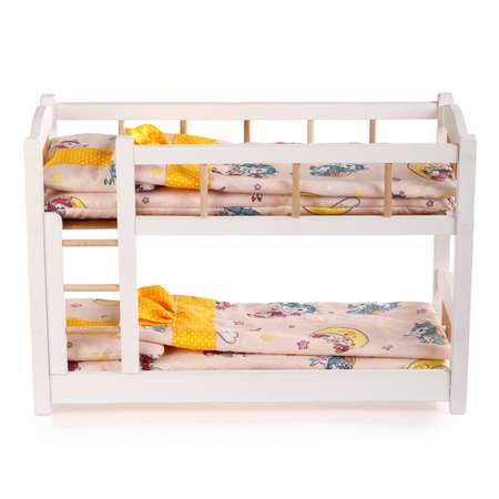 Кроватка для кукол Тутси 2х ярусная белая деревянная 50х35х23 см