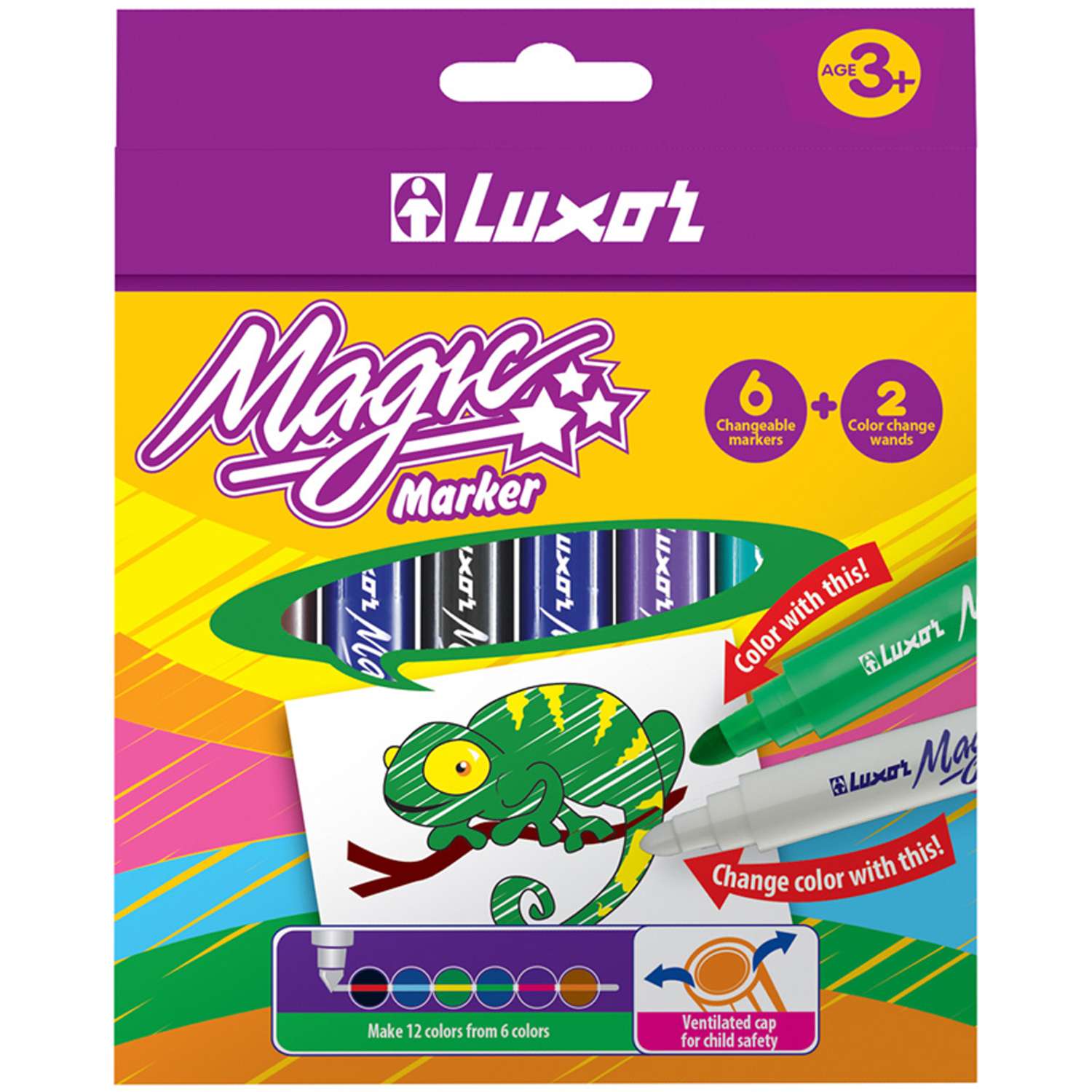 Фломастеры LUXOR меняющие цвет Magic 6цв и 2 волшебных-белых всего 8шт картон европодвес - фото 1