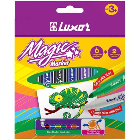 Фломастеры LUXOR меняющие цвет Magic 6цв и 2 волшебных-белых всего 8шт картон европодвес