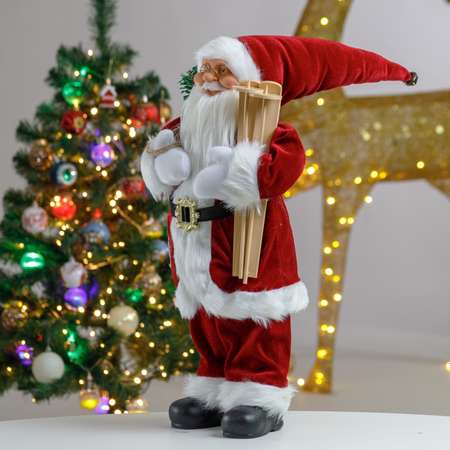 Фигура декоративная BABY STYLE Дед Мороз в бордовом костюме с белым орнаментом с мешком с подарками 60 см