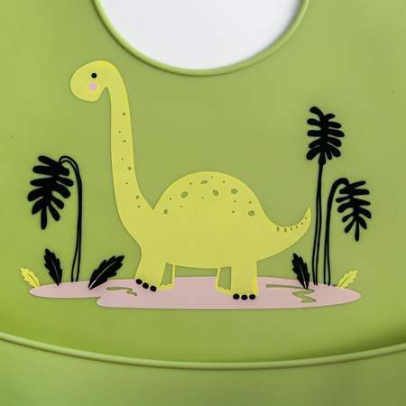 Нагрудник Mum and Baby силиконовый с карманом Динозавр
