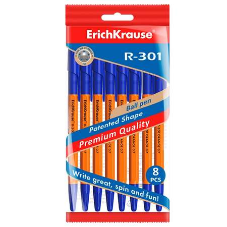 Ручка шариковая ErichKrause R-301 Orange StickGrip 0.7 цвет чернил синий в пакете по 8шт 56569