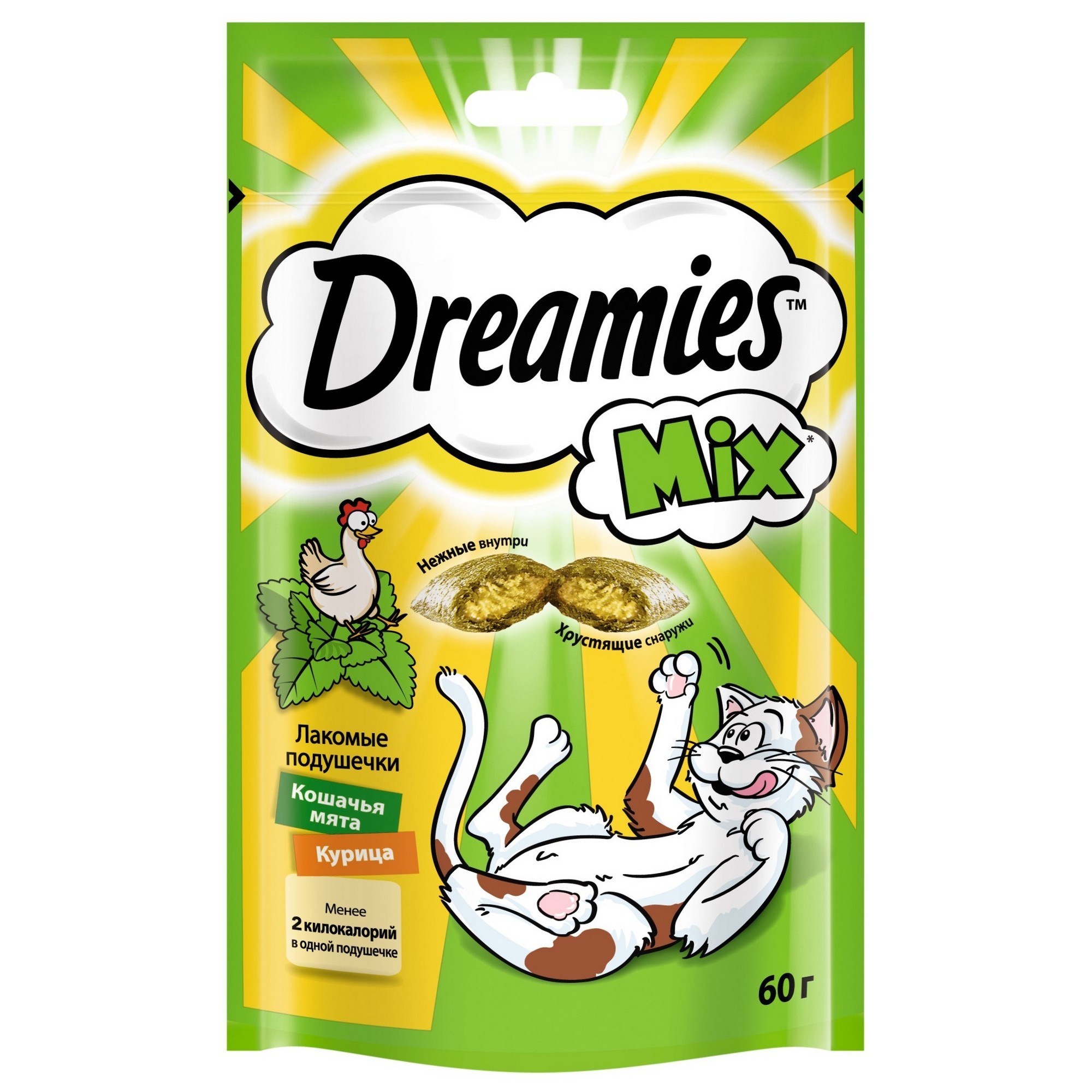 Лакомство для кошек Dreamies микс с курицей и мятой 60г купить по цене 67 ₽  с доставкой в Москве и России, отзывы, фото