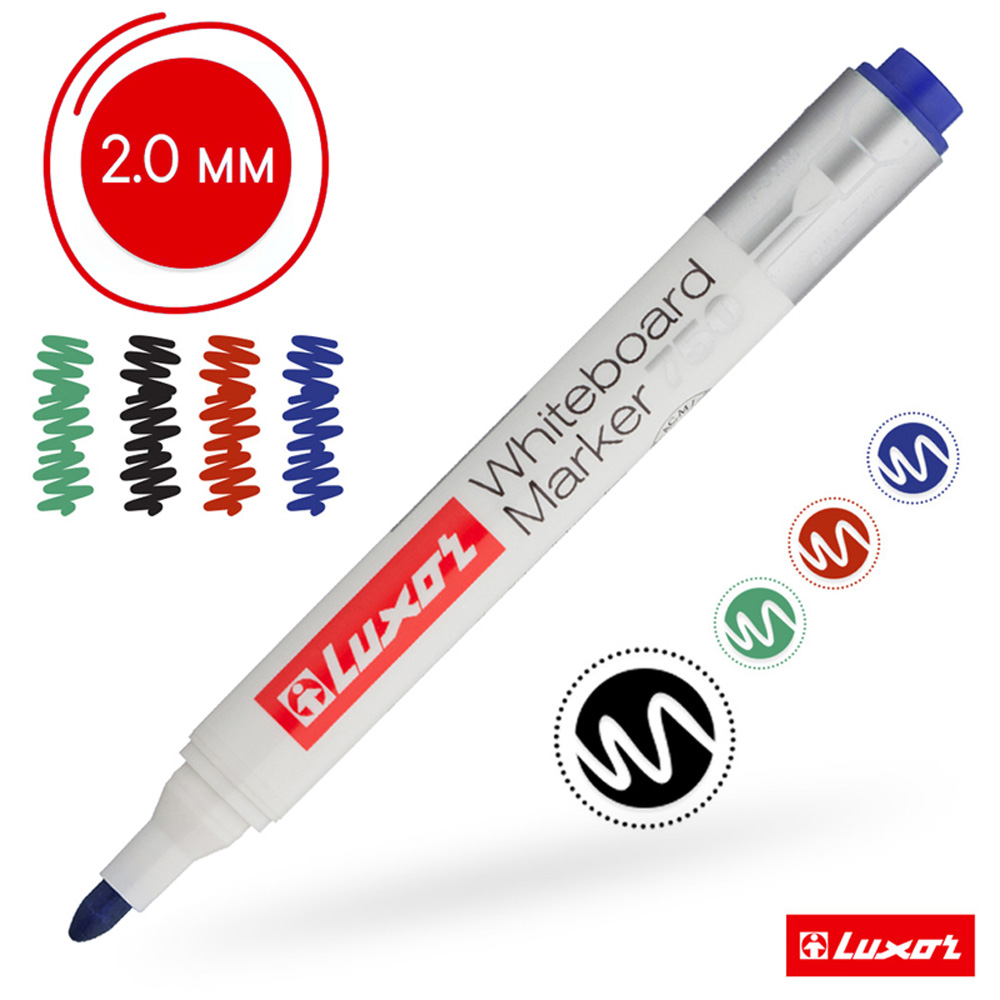 Набор маркеров LUXOR для белых досок 750 4 цв пулевидный 1-3 мм чехол с европодвесом - фото 4