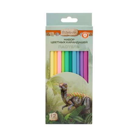 Карандаши цветные ПАНДАРОГ Мир динозавров 12 цветов деревянные трехгранные