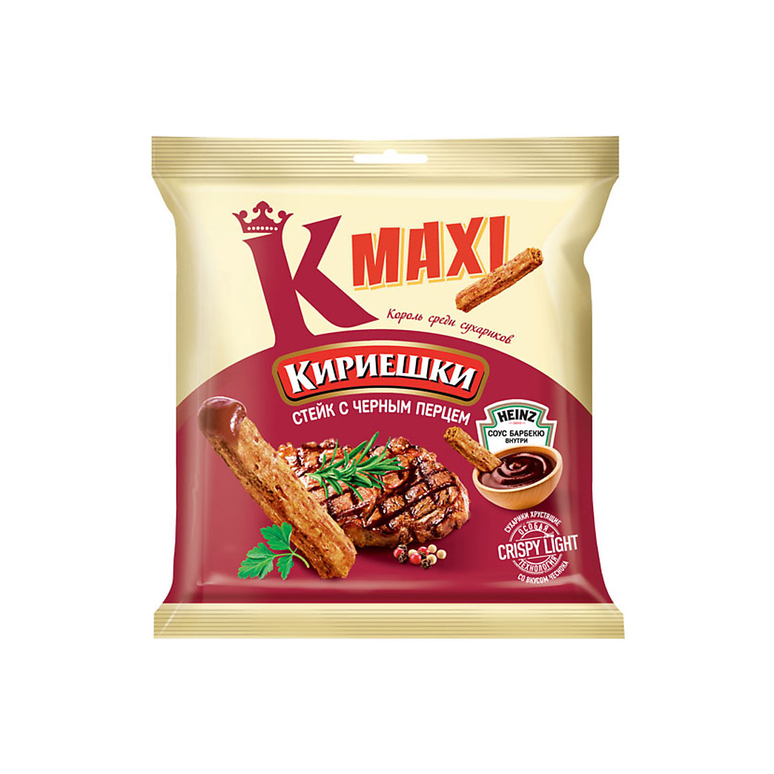 Сухарики KDV со вкусом стейка с черным перцем и соусом барбекю 80 г 9 шт - фото 1