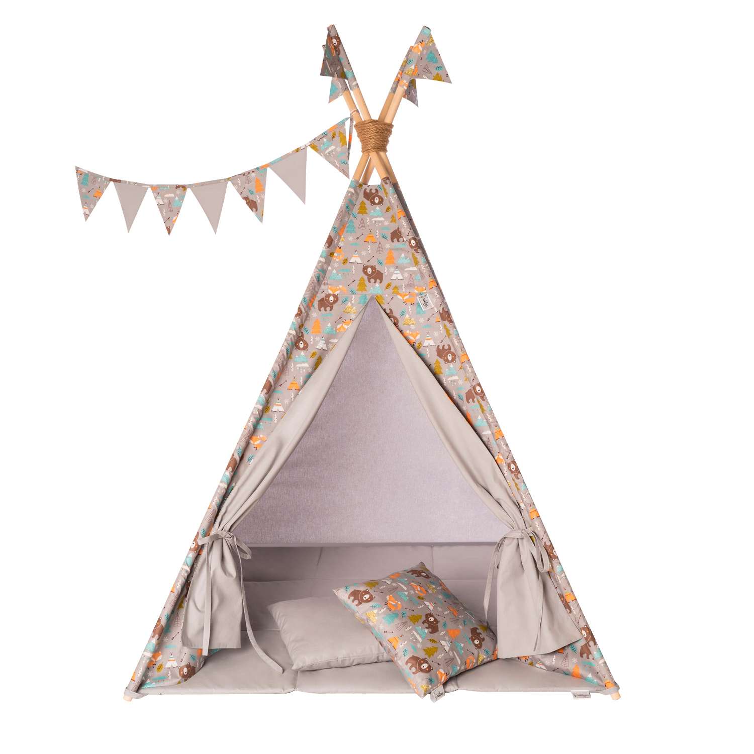 Детская игровая палатка вигвам Buklya Медведи цв. серый / серый - фото 3