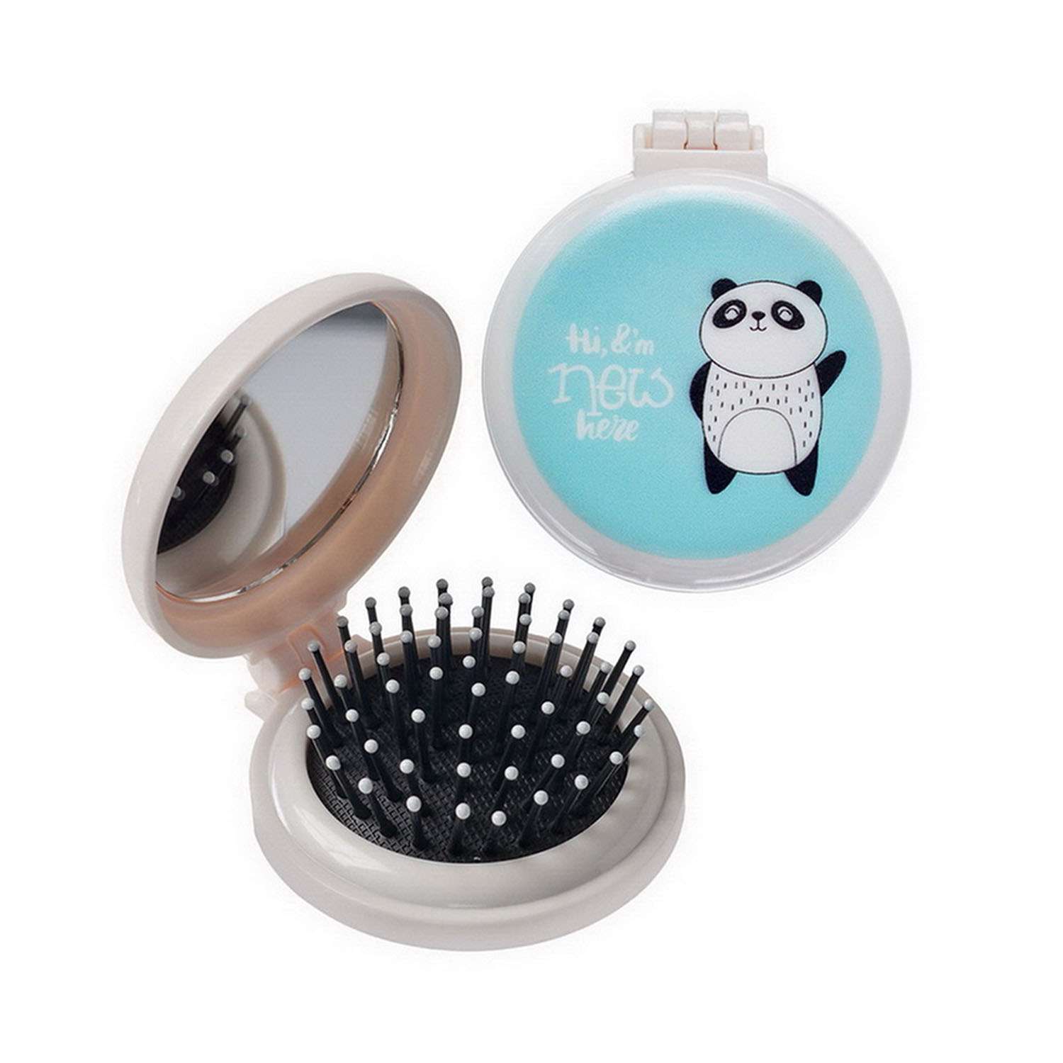Расческа для волос Bradex с зеркалом Любознательный панда складная - фото 1