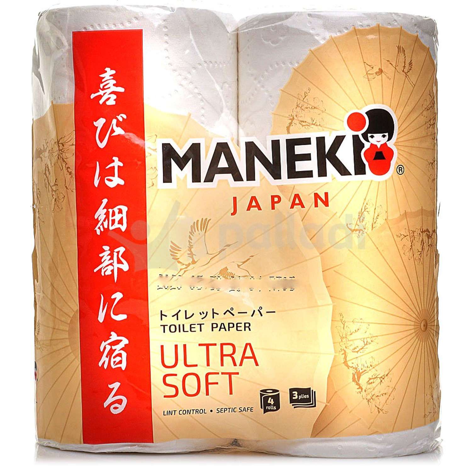 Туалетная бумага Maneki Kabi 3 слоя 23 м с тиснением 4 рулона - фото 1