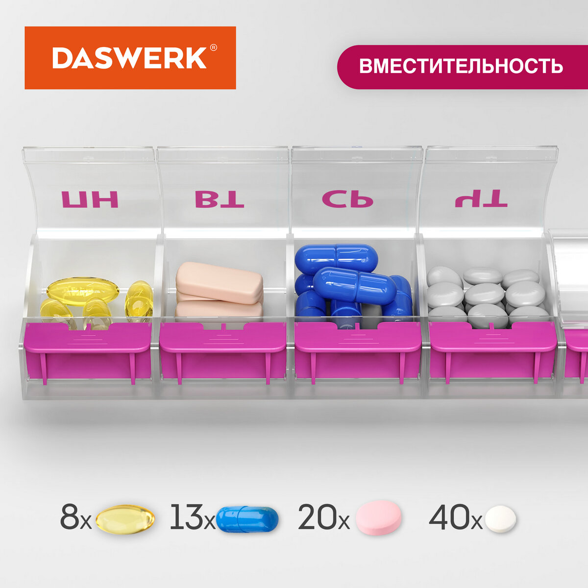 Таблетница на 7 дней DASWERK органайзер - фото 7