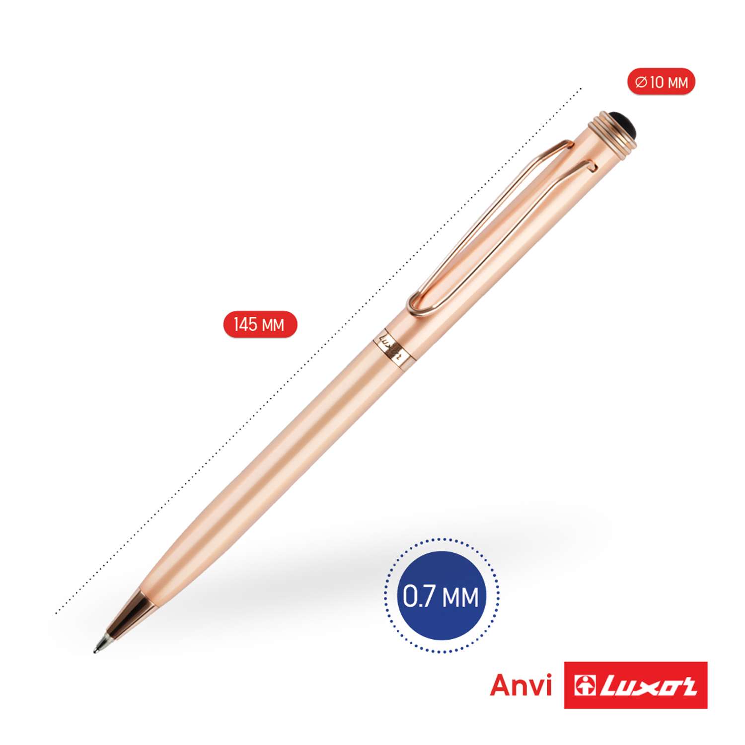 Ручка шариковая LUXOR Anvi синяя корпус розовое золото поворотный механизм футляр - фото 2