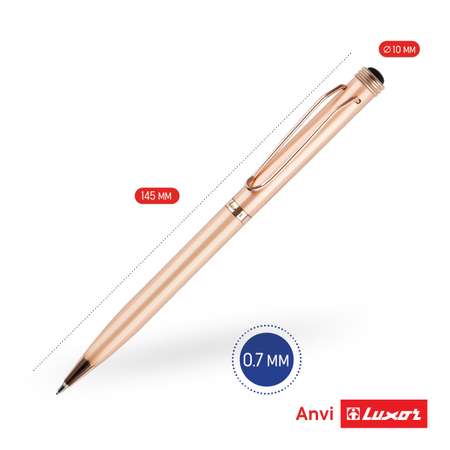 Ручка шариковая LUXOR Anvi синяя корпус розовое золото поворотный механизм футляр