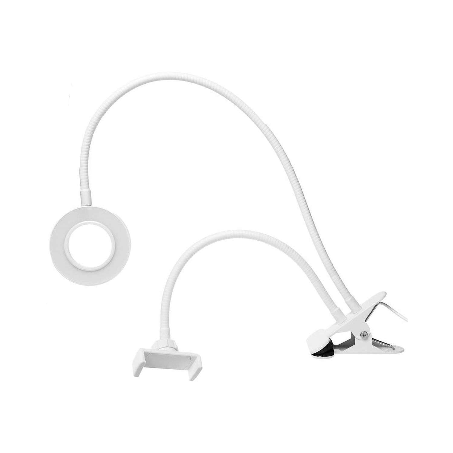 Селфи-лампа Uniglodis Настольная кольцевая с гибким держателем для телефона белая - фото 1
